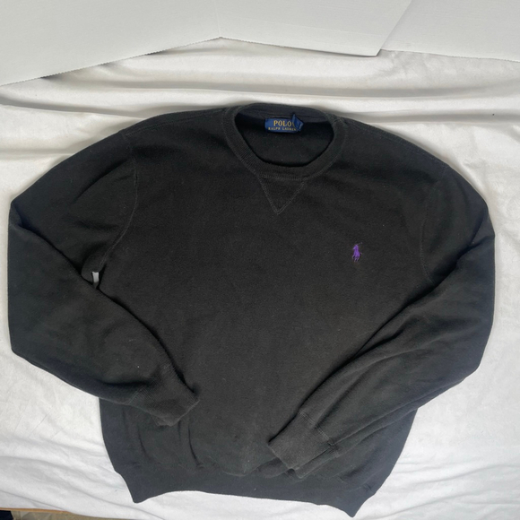 Polo Ralph Lauren Men's M Black Cotton Crewneck Purple Pony - Picture 2 of 16